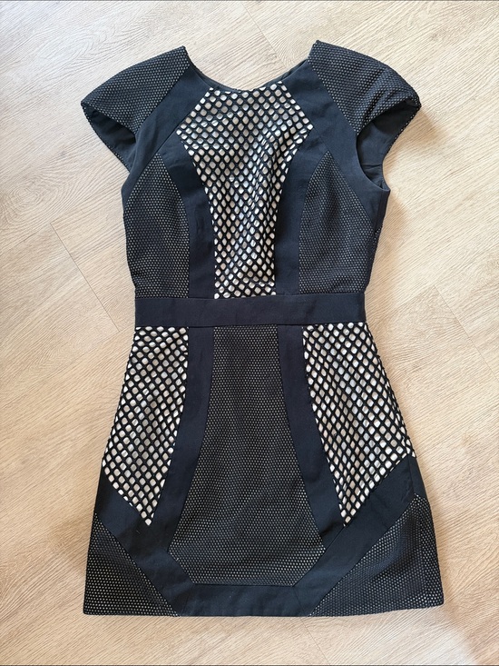 cameo Dresses & Skirts - Black and Cream Mesh Panel Cap Sleeve Mini Dress